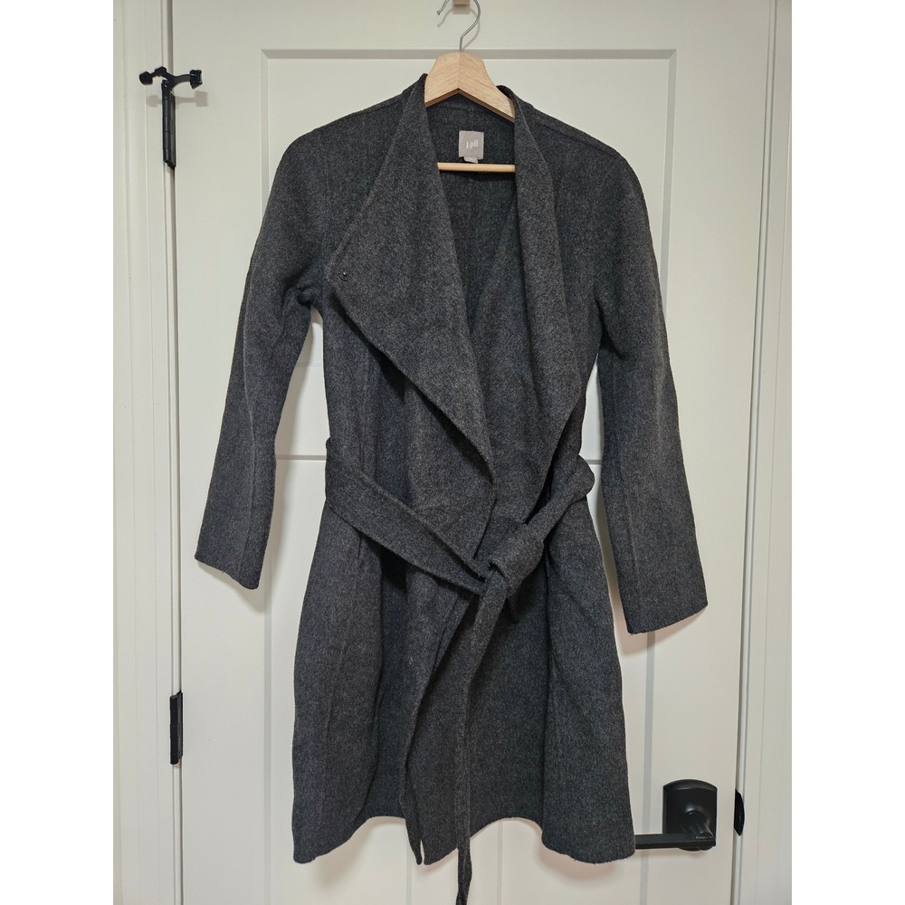 J Jill Wool Angora Wrap Coat Womens S Petite Gray Belted Asymmetrical Collar